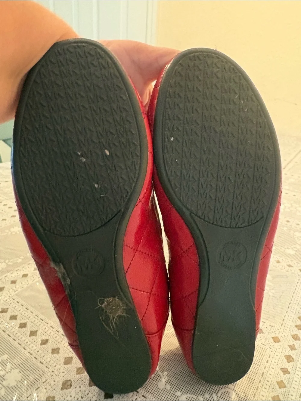 Michael Kors Red Quilted Leather Logo Ballet Flats